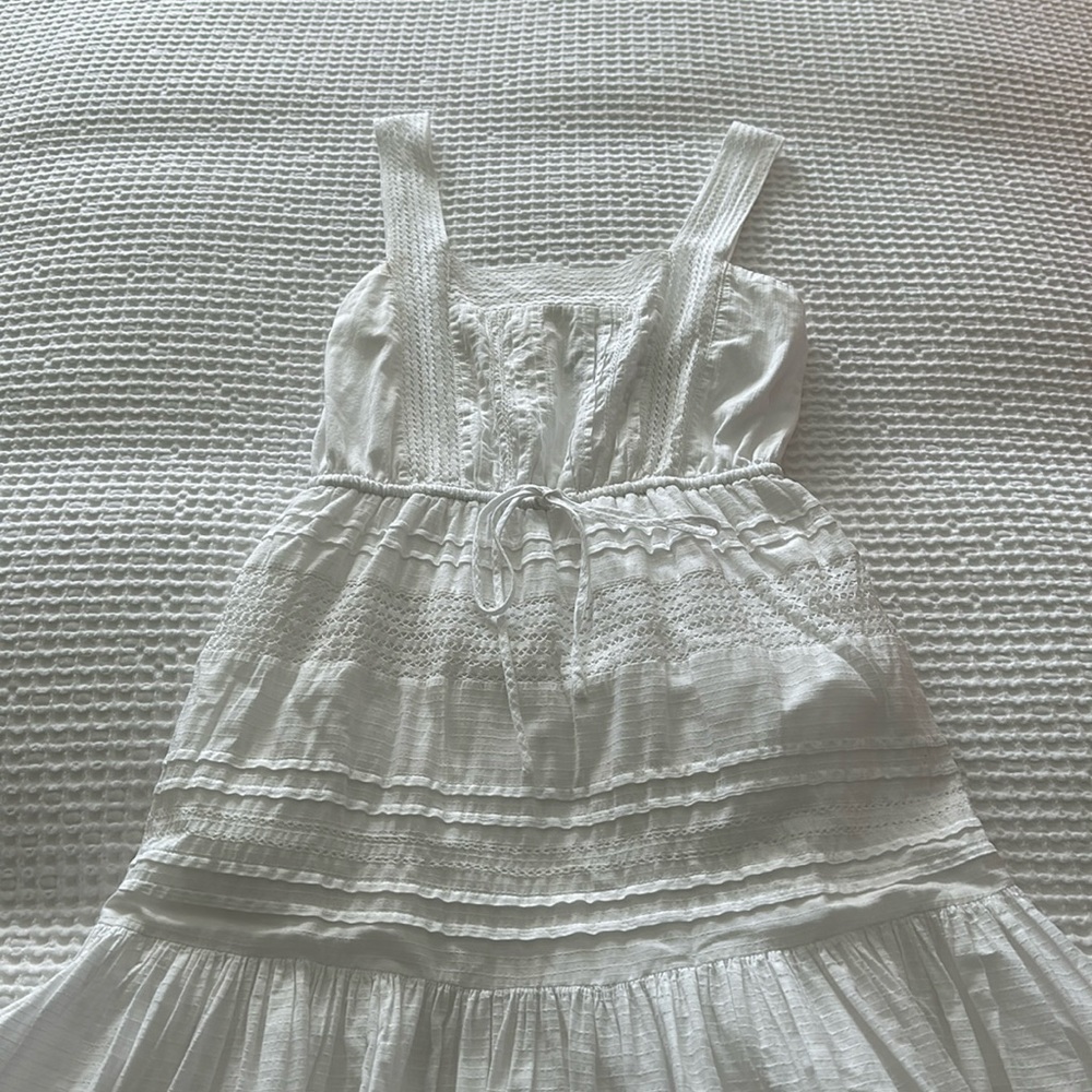 Shona Joy White Cotton Maxi Sundress with lace and pintuck details 💕. Size 4